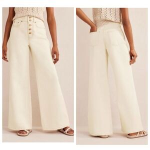 Boden Ultra High Rise Wide Leg Jeans Women Sz W31xL30 Beige Button Fly
